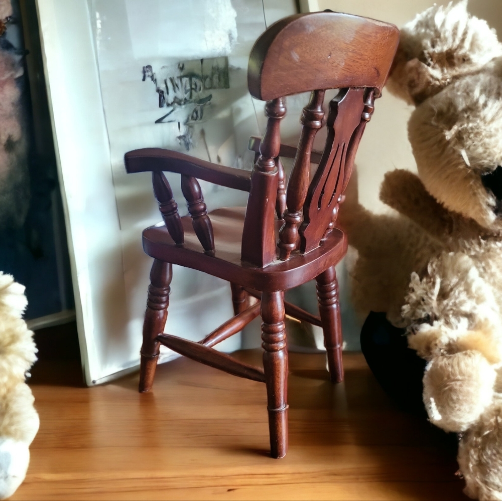 Vtg Solid Cherry Wood Doll Teddy Bear Stuffed Animal Chair - Picture 3 of 10